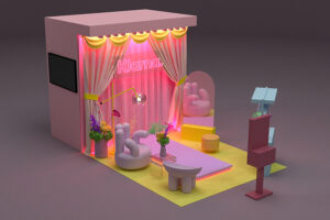 portfolio eventos klarna mbfw 3d diagonal espejo 300x200 - Diseño de stands en Vicálvaro