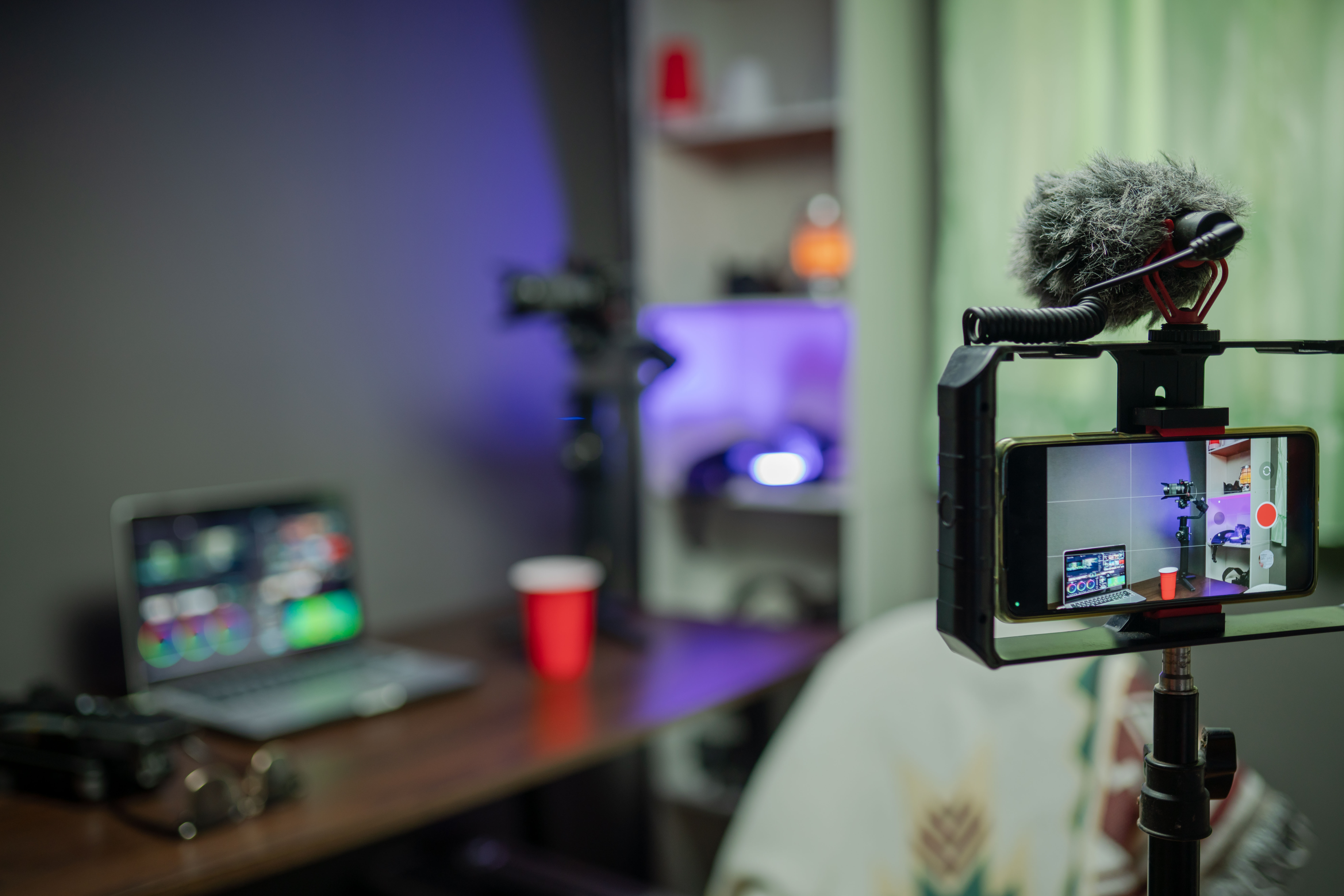 Equipment streaming live smartphone and mic ready for streaming